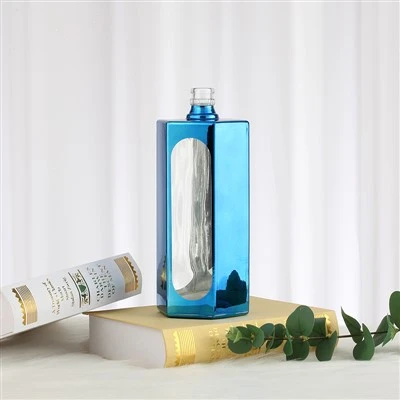 Kakovostna modra galvanizirana šesterokotna steklenica za viski 500 ml